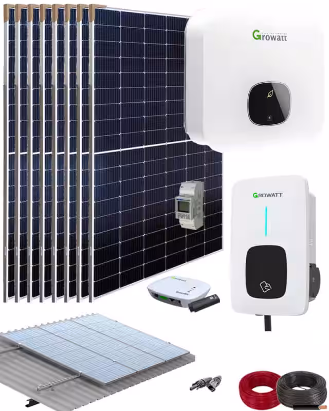 Kit Solar Cargador Coche 3000W 15000Whdía Growatt